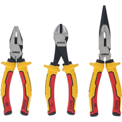 Набор плоскогубцев и кусачек Dewalt с токоизолирующими рукоятками: плоскогубцы + длинногубцы + кусачки