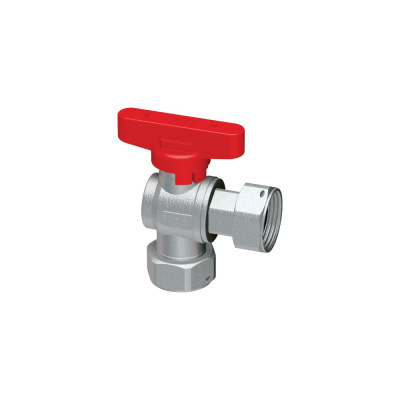 Шаровой кран FAR хром, 3/4" накидные гайки, бабочка, красный, угловой FS 3099 34RC