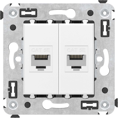 Компьютерная розетка DKC RJ 45, без шторки, в стену, кат.5е, двойная, Avanti, Белое облако, 1 шт.