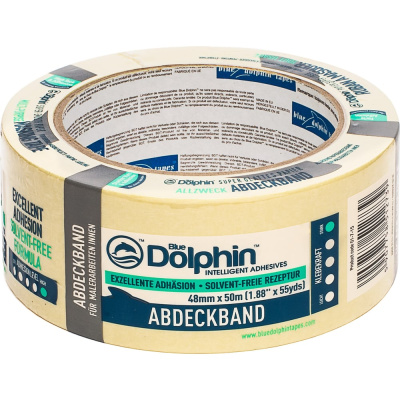 Малярная лента Blue Dolphin Masking Tape сильная адгезия, ровный край, 48мм х 50м