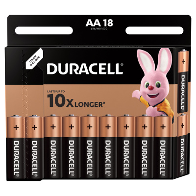 Батарейки КОМПЛЕКТ 18 шт., DURACELL Basic ОРИГИНАЛ, AA (LR6, 15А), алкалиновые, пальчиковые