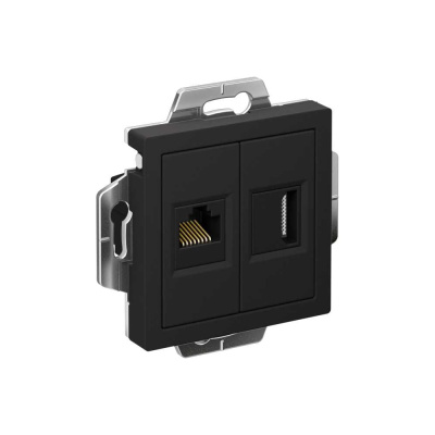 Механизм двойной розетки Systeme Electric Atlasdesign карбон hdmi+rj45, кат.5е