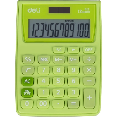 Калькулятор карманный Deli E1122, 12-р, дв.пит., 120x86мм, зеленый