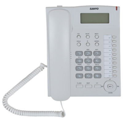 Телефон SANYO RA-S517W, спикерфон, память 30 номеров, тональный / импульсный режим, белый