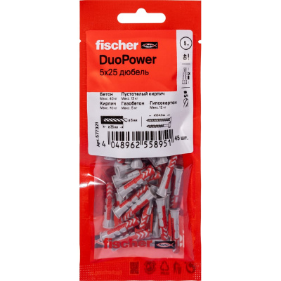 Дюбель Fischer DUOPOWER 5x25 (45шт.)