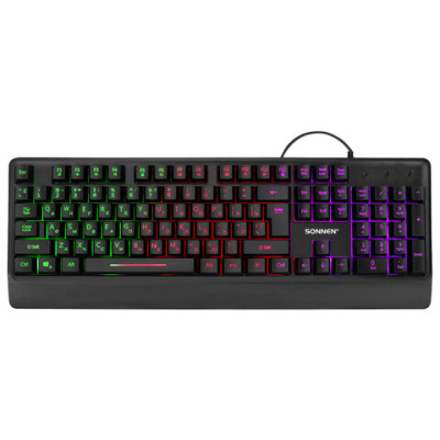 Клавиатура проводная USB, 104 клавиши, LED-подсветка, SONNEN K305, черная, 513948