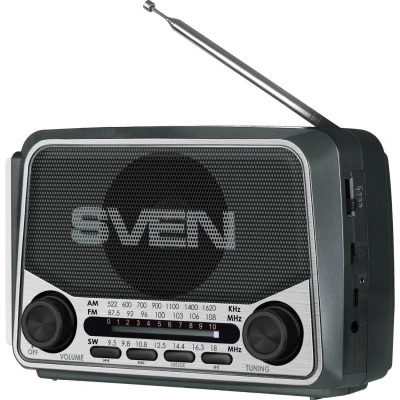 Радиоприемник Sven SRP-150, серый, BT/FM/AM/SW/USB/microSD, фонарь, аккум