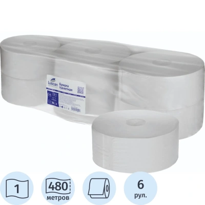 Бумага туалетная д/дисп Luscan Professional 1сл белая втор 480м 6рул/уп