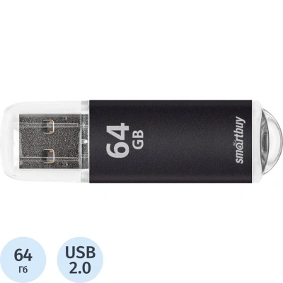 Флеш-память Smartbuy V-Cut, 64Gb, USB 2.0, чер, SB64GBVC-K
