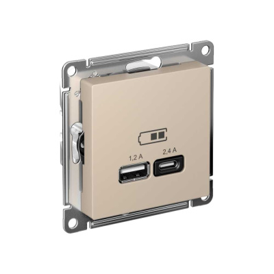 USB розетка Systeme Electric Atlasdesign песочный a+с, 5В/2,4А, 2x5В/1,2А
