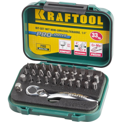 Набор бит с мини трещоткой 1/4" Kraftool EXPERT 33 предмета