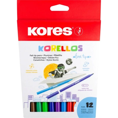 Фломастеры KORELLOS Kores 12 цветов, в картонной коробке с подвесом, 29013