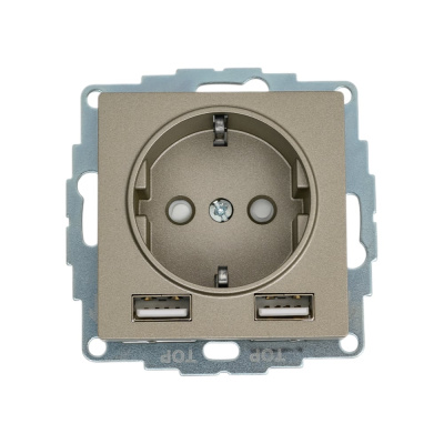 Розетка SO + USB Systeme Electric AtlasDesign Шампань A+A, 5В/2,4А, 2x5В/1,2А SE