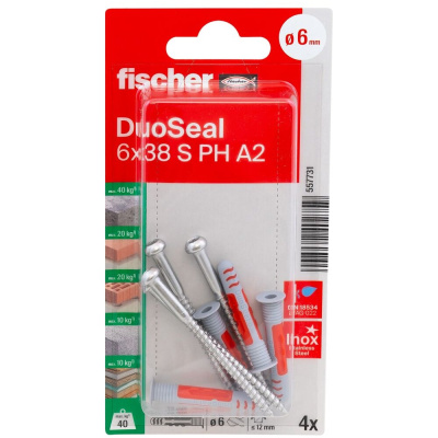 Дюбель fischer для влажных помещений 6x38 с шурупом, 4 шт.