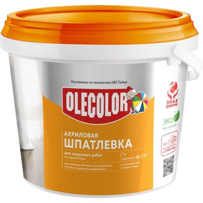 Акриловая шпатлевка OLECOLOR для наружных работ, 15 кг