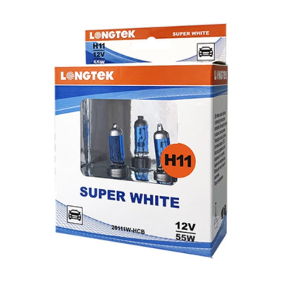 Автолампа галогенная H11 12V 55W PGJ19-2 Super White, комплект 2 шт LONGTEK