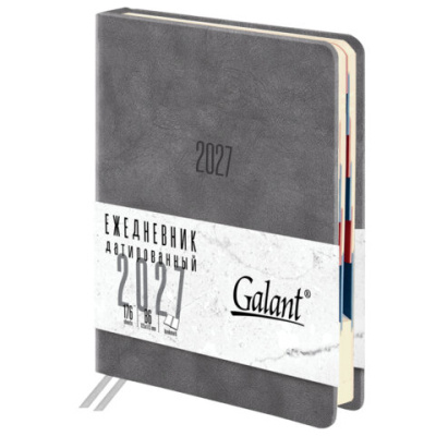 Ежедневник датированный 2027, B6, 125х173 мм, GALANT "Vivid", под кожу, серый, 117863