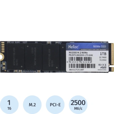 SSD накопитель Netac NV2000 PCIe 3 x4 M.2 2280 NVMe (NT01NV2000-1T0-E4X)