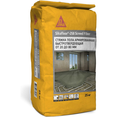 Стяжка армированная фиброй SIKA Floor-258 Screed Fiber от 20 до 80 мм, прочность 25 Мпа