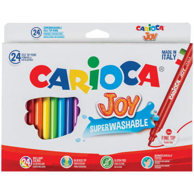 Фломастеры CARIOCA (Италия) "Joy", 24 цвета, суперсмываемые, вентилируемый колпачок, картонная коробка, 40615