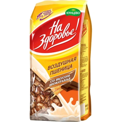 Пшеница воздушная Кунцево На здоровье сухой завтрак со вкусом шоколада,100г