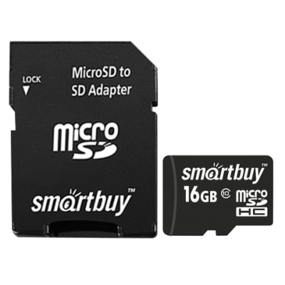 Карта памяти SmartBuy MicroSDHC 16GB UHS-1, Class 10, скорость чтения 30Мб/сек (c адаптером SD)