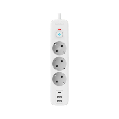 Сетевой фильтр Perfeo REAL HOME 0,5м, 3 розетки, 2USB+1TYPE-C, 16А, 3500 Вт,тройная защита,белый.