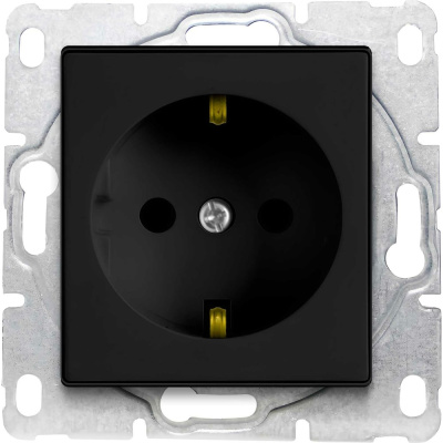 Одинарная розетка Metronex Electric Roma Black с заземлением без рамки