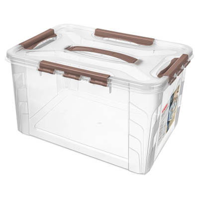 ЯЩИК ДЛЯ ХРАНЕНИЯ УНИВЕРСАЛЬНЫЙ С ЗАМКАМИ И РУЧКОЙ GRAND BOX Econova 390х290х245ММ, 20Л (Коричневый)