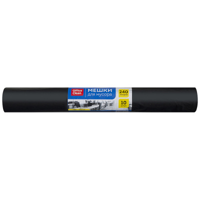 Мешки для мусора 240л OfficeClean ПВД, 88*135см, 31мкм, 10шт., черные, в рулоне
