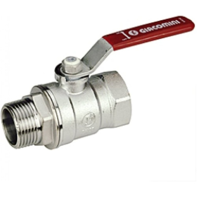 Шаровой кран Giacomini R254DL 1", внутреенняя/наружная, ручка-рычаг красный, хромированный