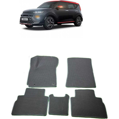 Ковры в салон автомобиля Eva Smart kia soul iii 2019 - эва сота чёрные c красной окантовкой