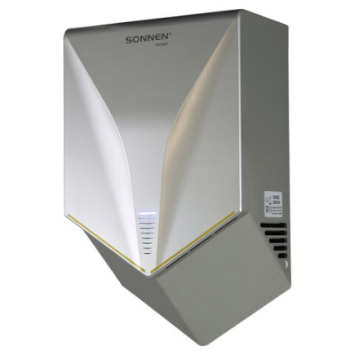 Сушилка для рук ВЫСОКОСКОРОСТНАЯ SONNEN HSD-A1011, 1000 Вт, 90 м/с, IPX4, пластик, серебристая, 701867