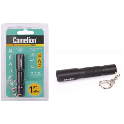 Фонарь Camelion LED51532 черный, LED XPE, ZOOM, 3 режима 1XLR03, алюминий, откр. блистер