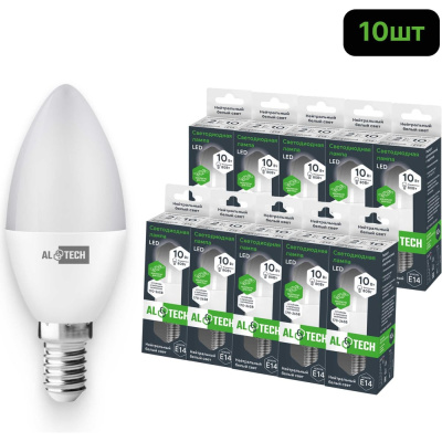 Лампочка светодиодная ALTECH LED С35-10W-840-E14 10Вт свеча нейтральный белый свет 10шт