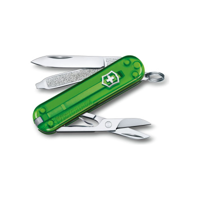 Нож-брелок Victorinox Classic SD Colors Green Tea 58 мм, 7 функций, полупрозрачный зелёный
