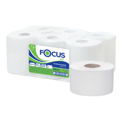 Бумага туалетная д/дисп Focus Eco Jumbo 1сл 200м 12рул/уп 5050784/50202454