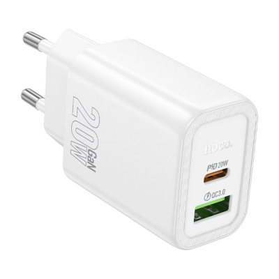 Зарядное устройство Hoco 20Вт, 3А, QC3.0/PD, 1xUSB, 1xType-C, N61, белый, коробка
