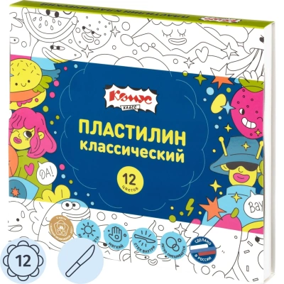 Пластилин классический Комус Класс Максики 12 цв/наб, 240г, со стеком