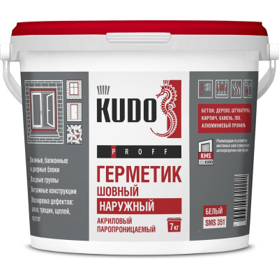 Акриловый паропроницаемый шовный герметик KUDO PROFF наружный, белый, 7 кг