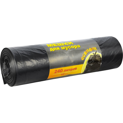 Мешки для мусора Unibob 240л, 90х130см, ПВД, черные,10шт/рул (Эконом)