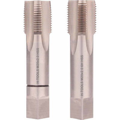 Метчик H-Tools М20, шаг 2.0мм, комплект из 2-х шт., DIN2181, HSS-G, L-80мм, a=12