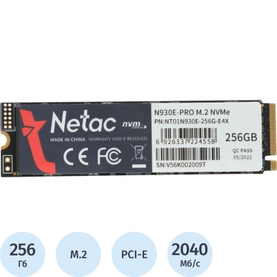 SSD накопитель Netac SSD N930E (NT01N930E-256G-E4X)256GB/PCIe 3x4/M.2 2280