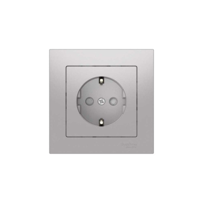 Розетка Systeme Electric ATLASDESIGN с заземлением со шторками, 16А, в сборе, быстрозажим. клем., алюминий