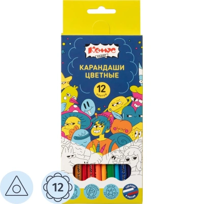 Карандаши цветные 12 цв/наб, 3-гранные Комус Класс Максики классические