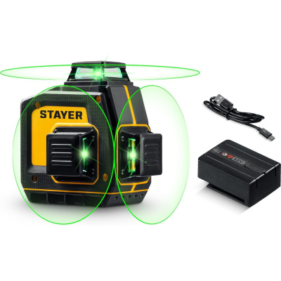 Зеленый лазерный нивелир STAYER SL-3D, 50м, точн. +/-0,5 мм/м