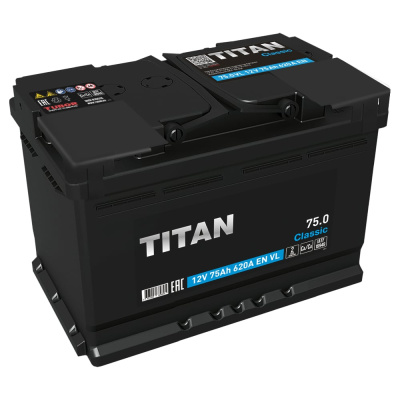 Аккумулятор TITAN CLASSIC 75.0 VL обратная полярность, 620 А