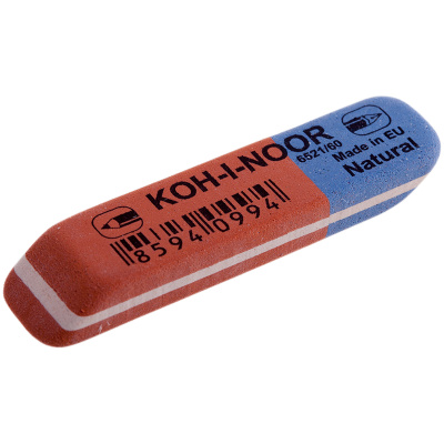 Ластик KOH-I-NOOR 6521/60, 57x14x8 мм, красно-синий, прямоугольный, скошенные края, натуральный каучук, 6521060010KDRU