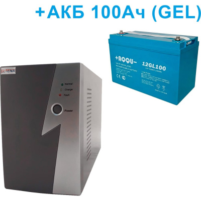 Комплект ИБП ELTENA Intelligent 500LT2 (300Вт) + гелевая АКБ AQQU 12GL100 (12В, 100Ач, GEL)