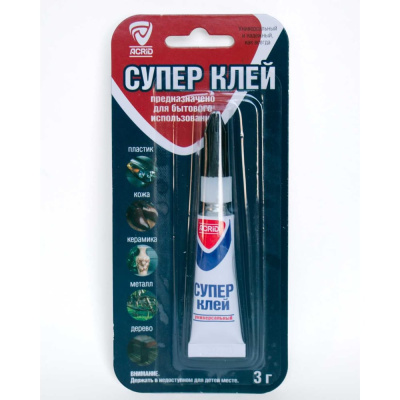 Суперклей АКРИД 3г в блистере, упаковка 6 шт.